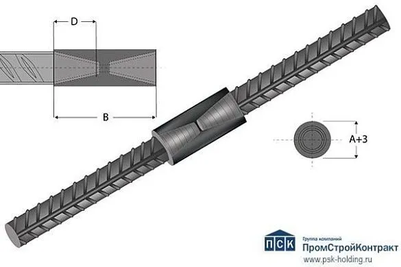 Муфты для арматуры одинакового диаметра с конической резьбой